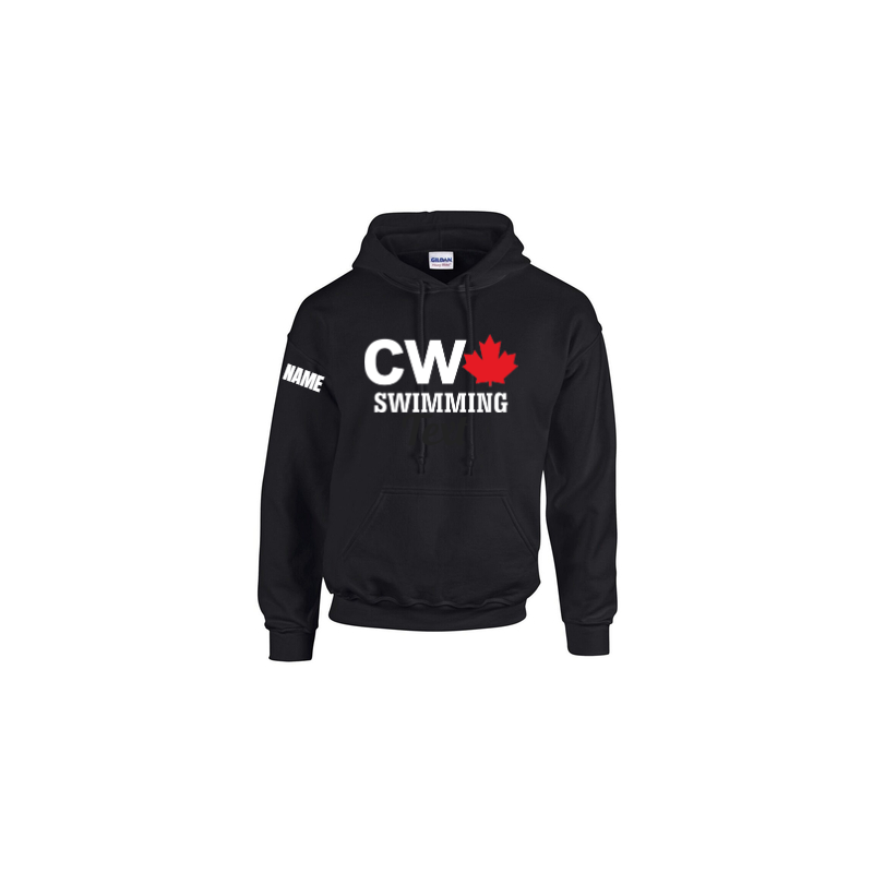 CW hoodie, black with name on sleeve