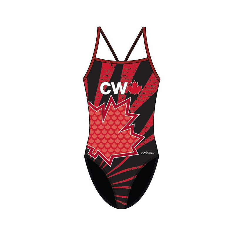 CW Women’s Team Suit – black & red maple-leaf design