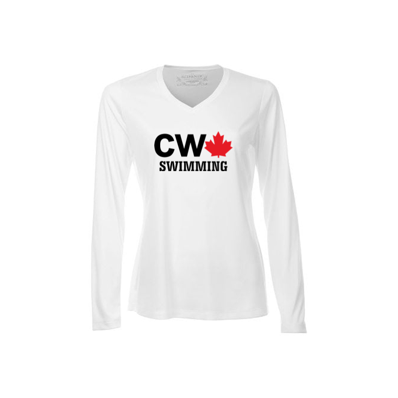 CW women’s tee, white long sleeve