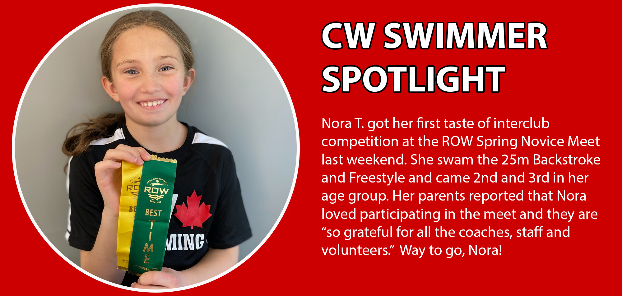 CW Swimmer Spotlight - Nora T - Novice Swimmer
