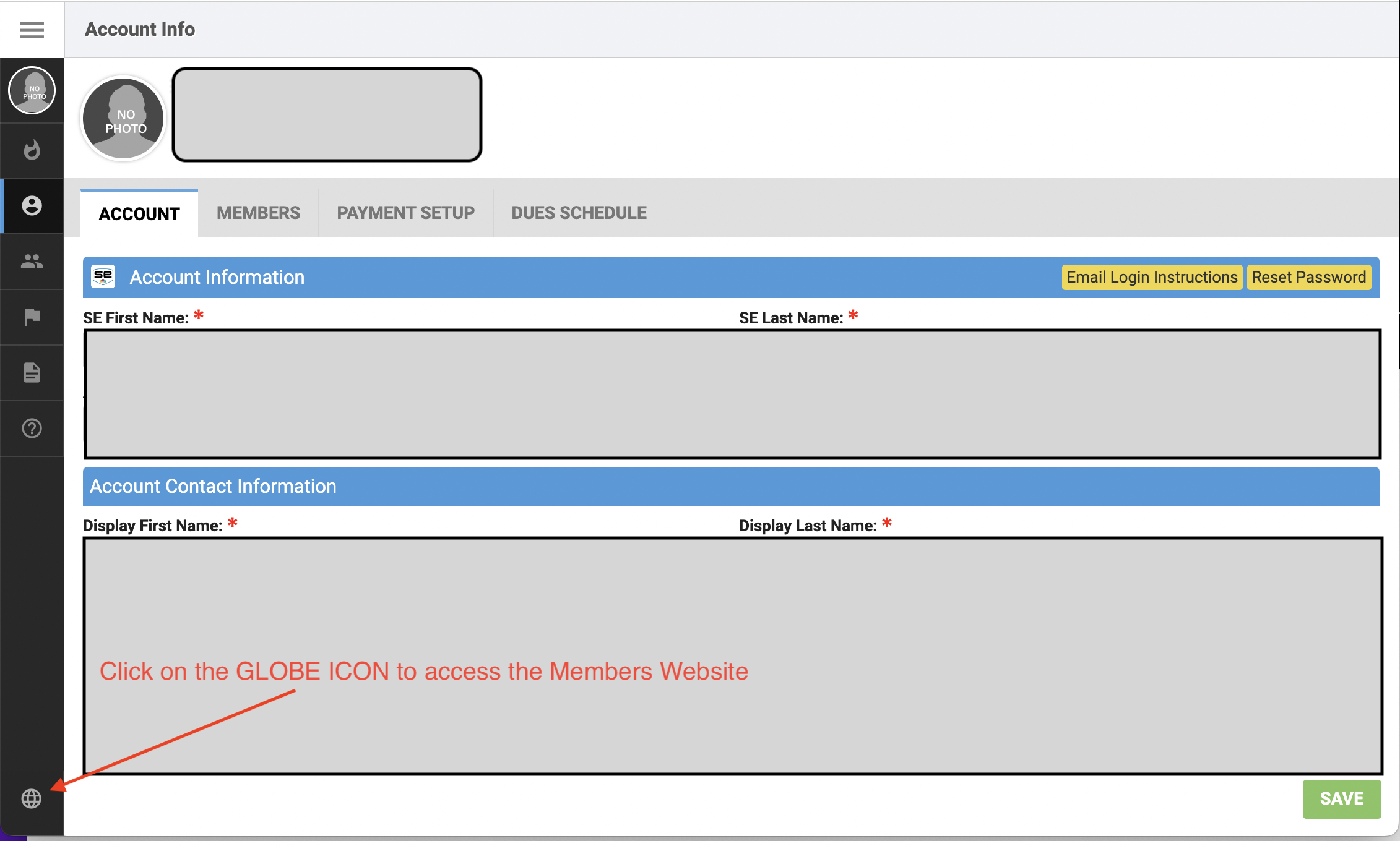 Click on the globe icon
