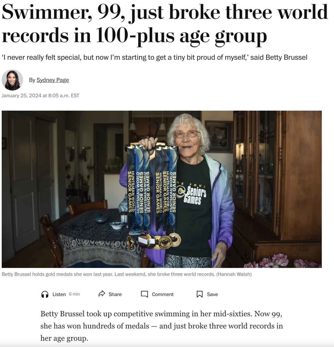 Swimmer, 99, just broke three world records in 100-plus age group