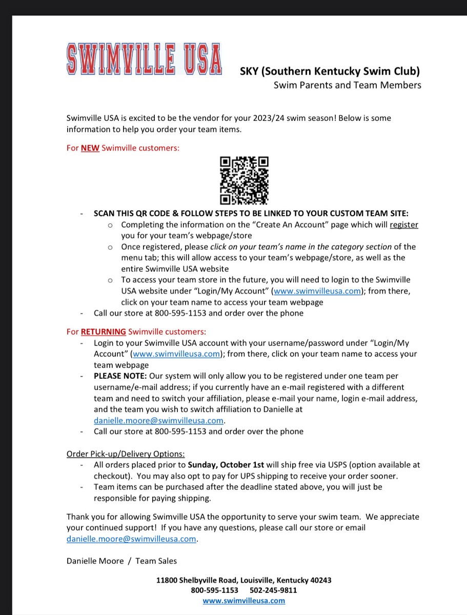 Swimville USA is our team vendor for the 2023/24 Short Course Season