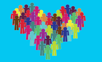 multicultural people form a heart