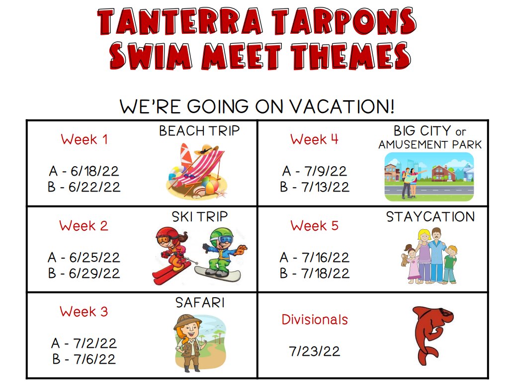 Tanterra Tarpons Swim & Dive Team Meet Themes