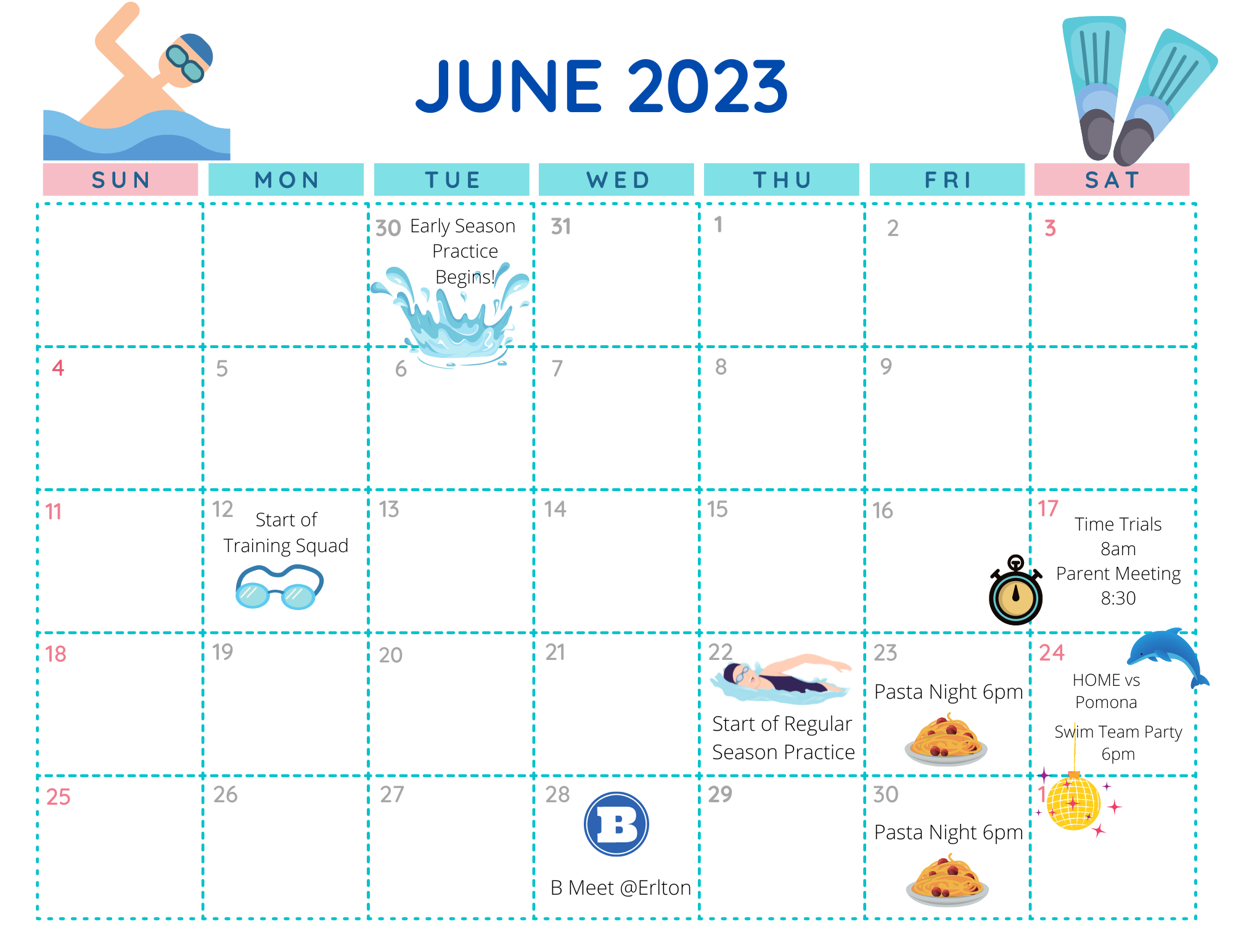 Willowdale Swim Club 2022 Swim Team Calendar