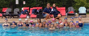 Summer camp participants and their coaches at the pool